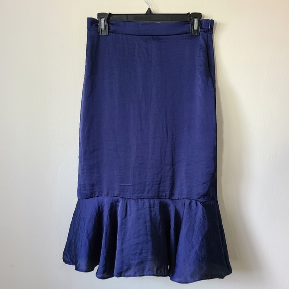 Lulu's Deep Blue Satin Midi Skirt Womens Size Medium - Picture 1 of 5